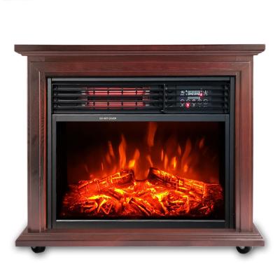 China Small Freestanding Decorative Infrared Wooden Hotel Mantel Suite Electric Fireplace Heaters With Wheels for sale