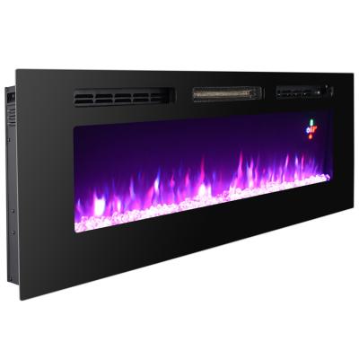 China Modern Luxury 50 Inch Wall Mounted Household Black Built In Large Long Decorative Inserted Electric Fireplace With Wood Burning Flame for sale