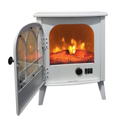 China Elegant White Decorative Self Standing Electric Fireplace With Artificial Heater Log Flame Effect for sale