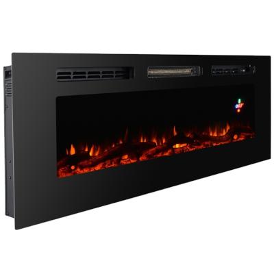 China Hotel Electric Fireplace Elektro Recessed Wall Mounted Kamin 40-70 Inch With LED Log And Crystal Flame for sale