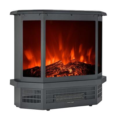 China 3 Side View 3 Sided Freestanding Semicircle Fireplace Indoor Freestanding Electric Heater With Master 3d Decor Realistic Led Flame Light for sale