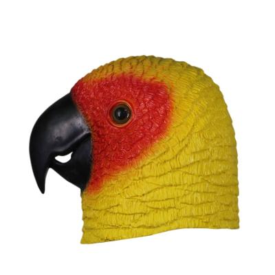 China Tropical Animal Full Head Latex King Crown Cap Mask Pretty Realistic Bird Colorful Parrot Mask for sale