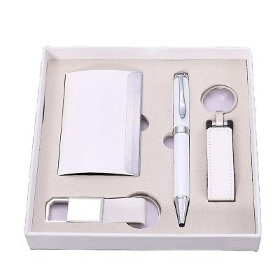 China 2021 Agriculture Gift Set OEM Logo White USB Key Chain Holder And Pen Gift Set for sale