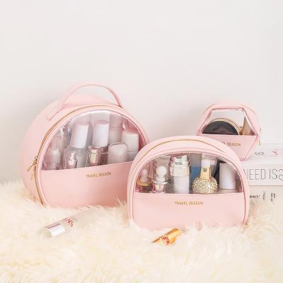 China Natural Accept Private Label PU Leather Makeup Holder Transparent PVC Cosmetic Bag for sale