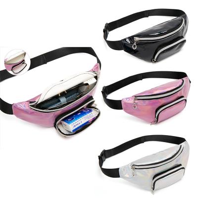 China High Quality Fasion Logo Custom Private Label Shinny Holographic Waterproof PU Laser Belt Leather Fanny Pack Waist Bag For Women for sale