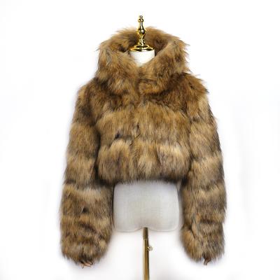 China 2021 Anti-wrinkle faux fox fur coat star favor short autumn winter clothes warm soft raccoon than fur jacket winter outwear for sale