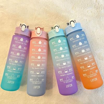 China 32 Ounce Sports BPA Free Tritan Straw Strainer Filter Gym Fitness Viable Free Motivational Water Bottle With Time Marker for sale