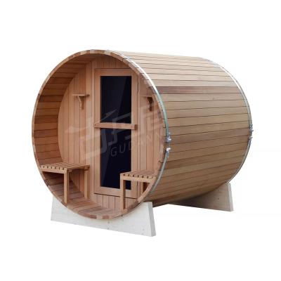 China Carbonized Wood Hemlock Barrel Sauna Outdoor Room Customized By Computer Control Panel for sale