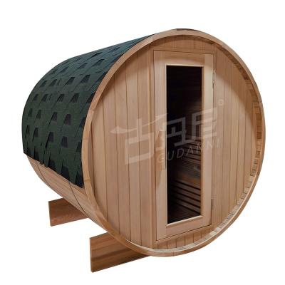 China Outdoor Computer Control Panel 4-6 Person Red Cedar Barrel Sauna Room With Tile for sale