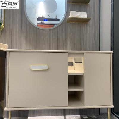 China Modern Single Sink Style Bathroom Cabinet Mirror Solid Wood Bathroom Vanity Acid Resistant Environmental Friendly for sale