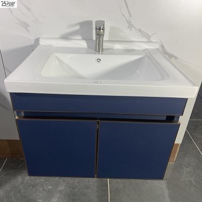 China Acid Resistant Free Standing MDF Bathroom Vanity Sink Basin Storage Cabinet With Adjustable Double Door for sale