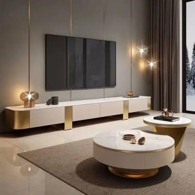 China Modern simple high quality rock full luxury flat cabinet round top cabinet TV coffee table combination for sale