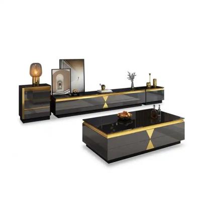 China High quality modern luxury metal coffee table living room furniture glass TV stand and set with drawers for sale