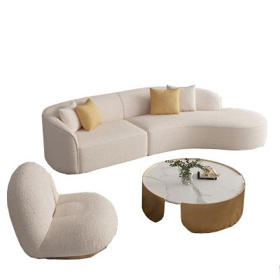 China Creative lambskin high quality nordic velvet technology fabric living room sofa arc cloth art reception desk sofa coffee table set for sale