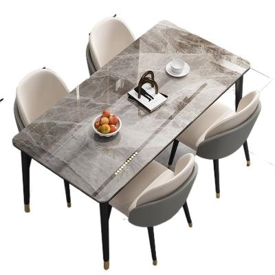 China High Quality Light Luxury Italian Soft Rectangular Dining Table Rock Dish Dining Table Iron Art Marble Dining Table and Chair Set for sale