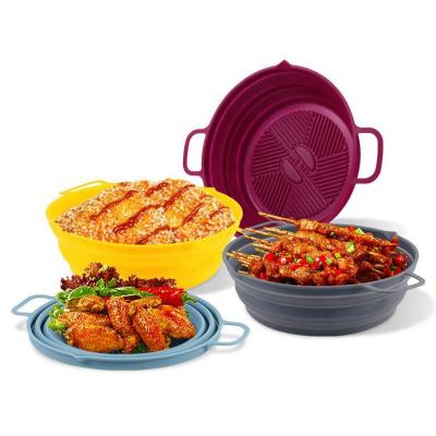 China Oven Accessories Reusable Foldable Non-Stick BPA Free Round Silicone Air Fryer Liner Silicone Pot Liners Tray Basket for sale