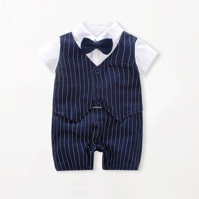 China Long new design ins style baby romper clothes fashionable summer gentleman with bow tie baby romper set for sale