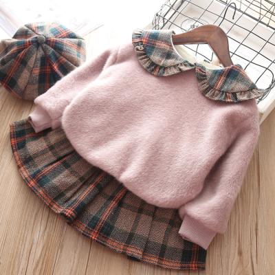 China Hot Boutique 2021 Sweet Design Clothing Suit With Dress Autumn Hat Baby Kids Girl Baby Sets for sale