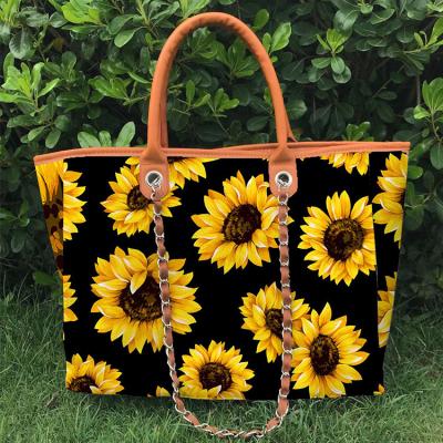 China Fashion monogram women sunflower tote bag fashion personalize tweed lady bag for sale