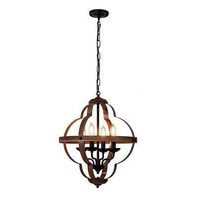 China 4 Modern Farmhouse Light Bronze Lantern Chandelier Light Fixture Wooden Chandeliers and Pendant Lights Farmhouse for sale