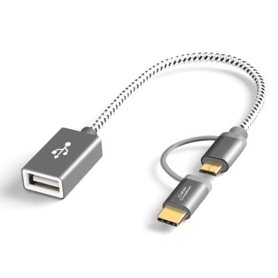 China MP3/MP4 Player 2 IN 1 Micro USB Type C Male To Female USB C OTG Data Sync Connector Cable USB 2.0 Adapter Cable for sale