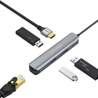 China 5 in 1 USB-c 3.0 Aluminum Palladium Alloy Charging Ethernet 3.0 Usb C Hub for Macbook for sale