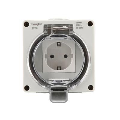 China Residential / Multi-Purpose Electric Water Switch Socket Wall Switch Plug Bangladesh Waterproof CE IP66 HTL66-SR German Type for sale