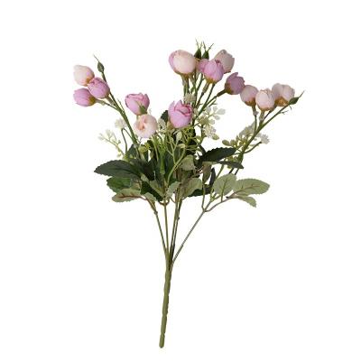 China Silk Flower+Plastic 15 Heads VF-075 High Quality Silk Flower Artificial Decorative Green Buds For Home Wedding Decoration for sale