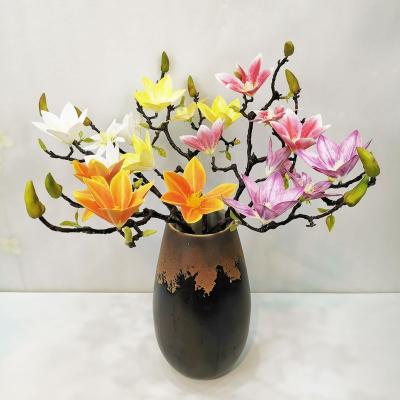 China Wholesale Quality PU VFL-045Height Magnolia Flower Artificial Real Touch Latex Flower Magnolia Wedding Decoration Home Magnolia for sale