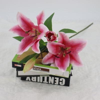 China VFL-044 Hot Selling PU 3D Print Artificial Lily Flowers Touch 4 Wall Decorative Real Flower Heads Lily Flowers For Wedding Home Gift for sale