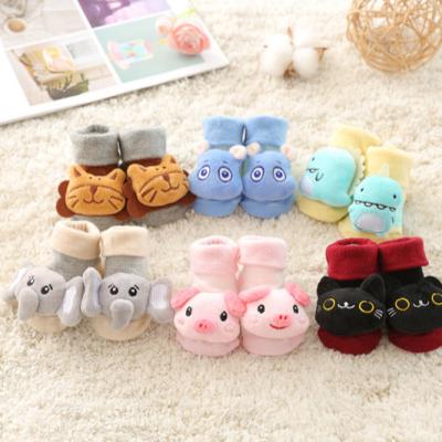 China Sustainable Non-slip Floor 100 Cotton Organic Baby Socks Cartoon Doll Socks With Bells Babies Boys Soft Cute Anti Slip Boots for sale