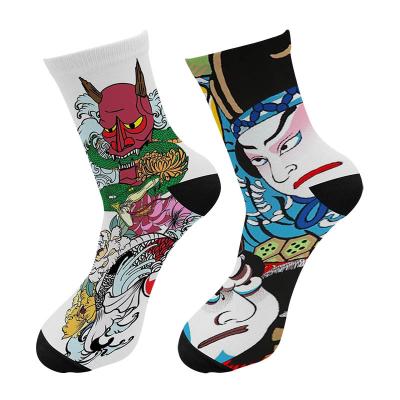 China New Viable 3D Printed Japanese Ukiyoe Painting Crew Socks Men's Street Oil Painting Long Harajuku Pattern Men's Dress Tube Socks for sale