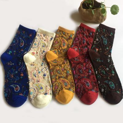 China Cute Viable Sock Girls Sock Woven Print Autumn Winter Warmer Thick 1 Pairs Cotton Socks For Women Ladies Christmas Gifts for sale