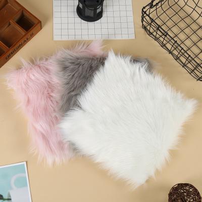 China Selling Faux Sheepskin Chair Cover 3 Colors Wool Pad Seat Mats Long Warm Fur Plain Warm Furry Plain Fluffy Carpets Washable for sale