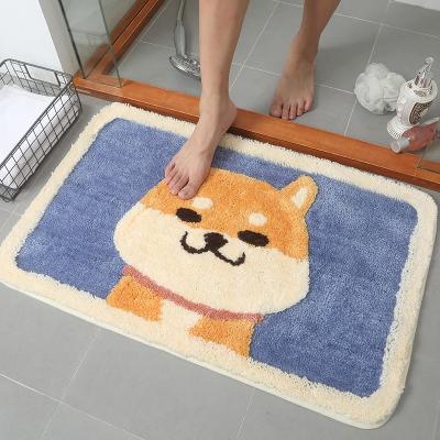 China Washable Cartoon Akita Flocking Carpet Home Absorbent Shaggy Blanket Rug Bathroom Fluffy Rug Bathroom Blanket for sale