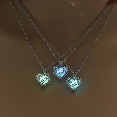 China 2019 Hot New Heart BOHEMIA Glowing Luminous Stone Gem Charm Jewelry Silver Plated Hollow Necklace Women Halloween Fashion Gift for sale