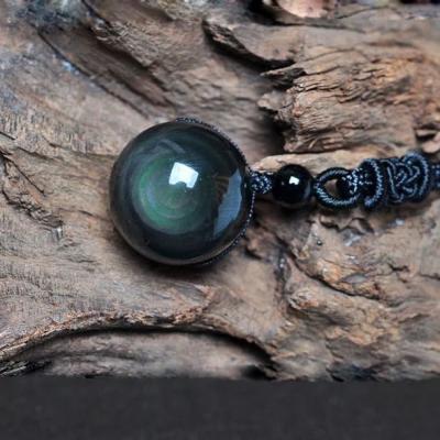 China BOHEMIA Natural Stone Obsidian Rainbow Black Eye Beads Ball Transfer Lucky Love Necklaces Pendants Christmas Gift Drop Shipping for sale