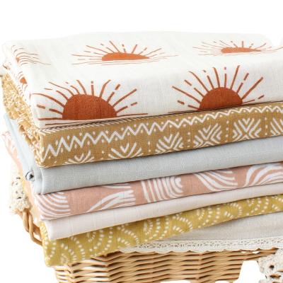 China 2022 Sun Organic Bamboo Cotton Rainbow Anti-pilling Newborn Infant Wraps Sets 120x120cm Boho Baby Muslin Wrap Blanket for sale