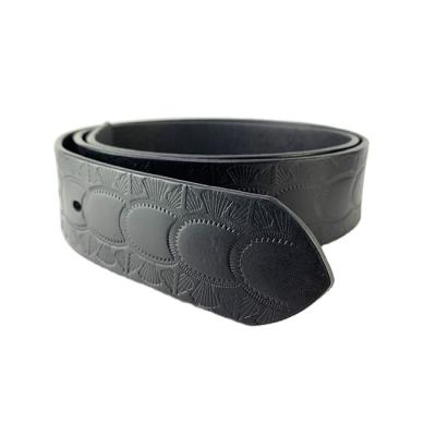 China Custom embossing dark leather belt in delicate style genuine leather for sale