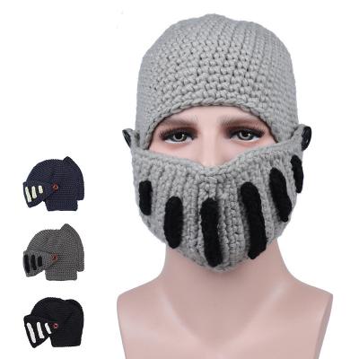 China Wholesale Multicolor Thermal Mask Knitted Hat Roman Knight Helmet Hat Winter Fun Men's Gift for sale