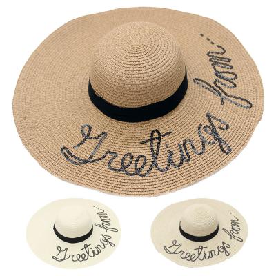 China New Style Comfortable Decorate Straw Beach Hat With Custom Big Logo Embroidered Edges Sun Visor Braid Women for sale