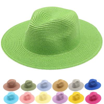 China Custom Wholesale Sunscreen Yarn Solid Color Straw Hat Travel Travel Beach Classic Solid Color Sun Hat for sale