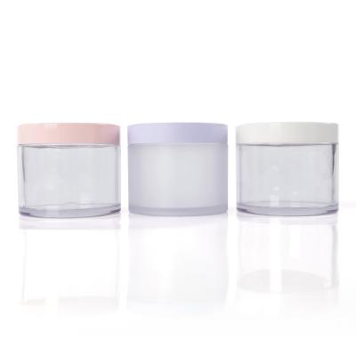 China 30g 50g 100g 150g 200g 250g stock luxury body butter cream goods scrub empty clear frosted petg jar with white ABS lid for sale