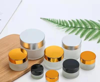 China Clear Skin Care Cosmetic Packaging 10g 30g 50g 80g 100g Cream Jars Frosted Glass Jar Screw Lid for sale