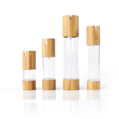 China 10ml 20ml 30ml 50ml 80ml 100ml Cosmetic Packaging Clear Airless Skin Care Pump Bottles With Real Bamboo Vacuum Extrusion Bottle for sale