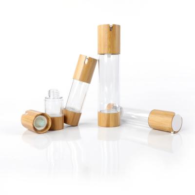 China Skin Care Cosmetic Packaging 10ml 20ml 30ml 50ml 80ml 100ml Real Bamboo Clear Airless Pump Bottles Vacuum Extrusion Bottle for sale