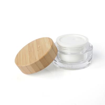 China Custom Clear Glass Empty White Cosmetic Packaging 50g PS Skin Care Cream Jar With Bamboo Lid for sale