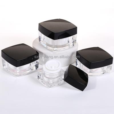 China Hot Sale 5g 10g 15g 30g 50g Black Square Cosmetic Empty Acrylic Cream Tank PMMA Acrylic With PP Inner Layer For Skin Care Cosmetic Tank for sale