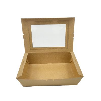 China Biodegradable High Quality Custom Takeaway Paper Box Logo Brown Kraft Paper Box With Window 1000ml for sale