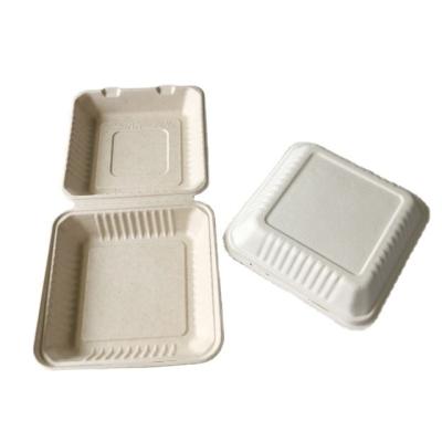 China Disposable Bagasse Pulp Customized Sugarcane Food Packing Biodegradablet Disposable Food Container Clamshell 9 Inch for sale